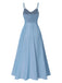 Light Blue 1930s Solid Straps Cotton Dress