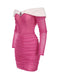 Pink 1960s Glitter Off-Shoulder Plush Wrinkle Dress