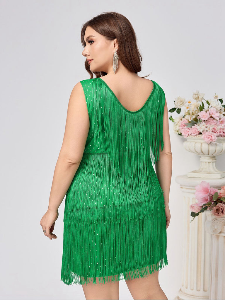 [Plus Size] Green 1920s V-Neck Tassels Flapper Dress