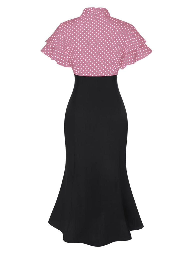 [Pre-Sale] Pink 1930s Dots Tie Neck Mermaid Dress