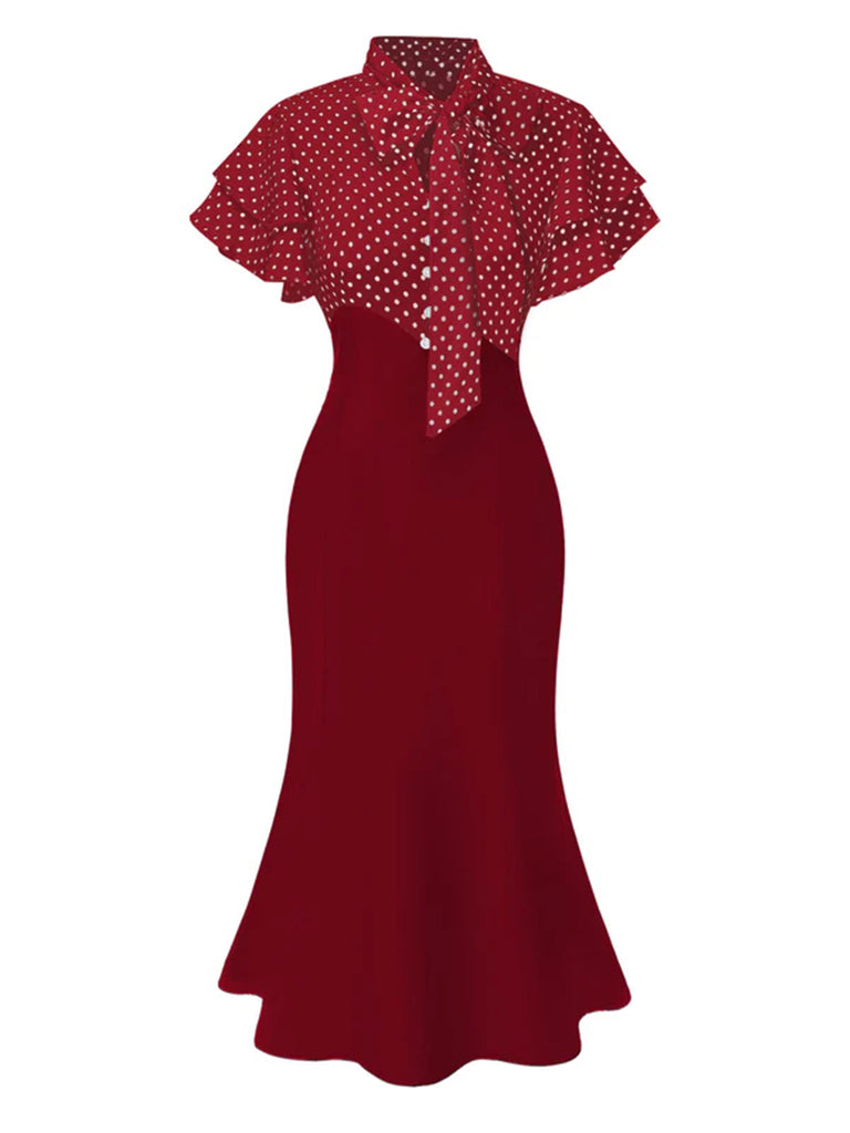 [Pre-Sale] Black & Pink 1930s Dots Tie Neck Mermaid Dress