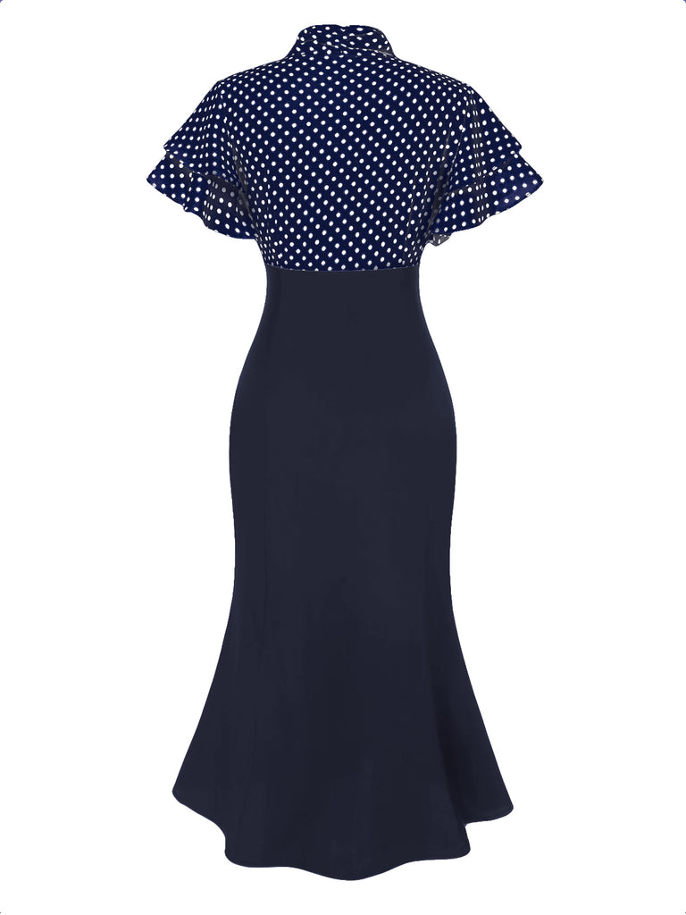 Black 1930s Dots Tie Neck Mermaid Dress
