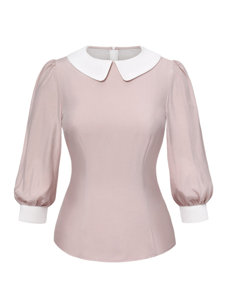 [Pre-Sale] 2PCS 1940s Colorblock Pink Blouse & Gray Dress