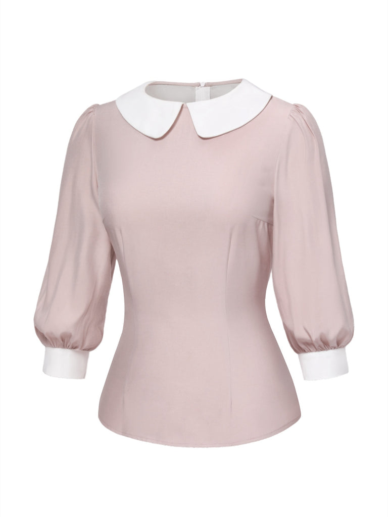 [Pre-Sale] 2PCS 1940s Colorblock Pink Blouse & Gray Dress