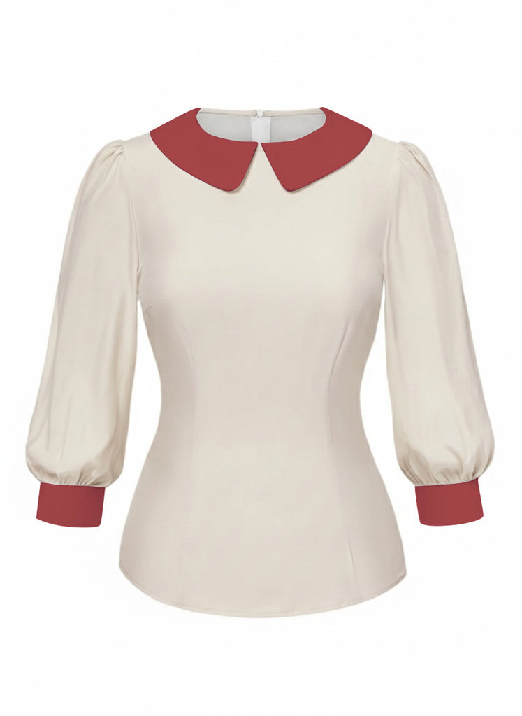 [Pre-Sale] 2PCS 1940s Colorblock White Blouse & Plaid Dress