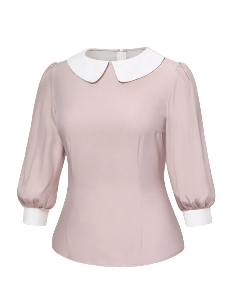 [Pre-Sale] [Plus Size] 2PCS 1940s Colorblock Pink Blouse & Gray Dress