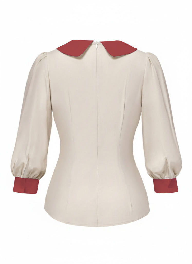[Pre-Sale] 2PCS 1940s Colorblock White Blouse & Plaid Dress