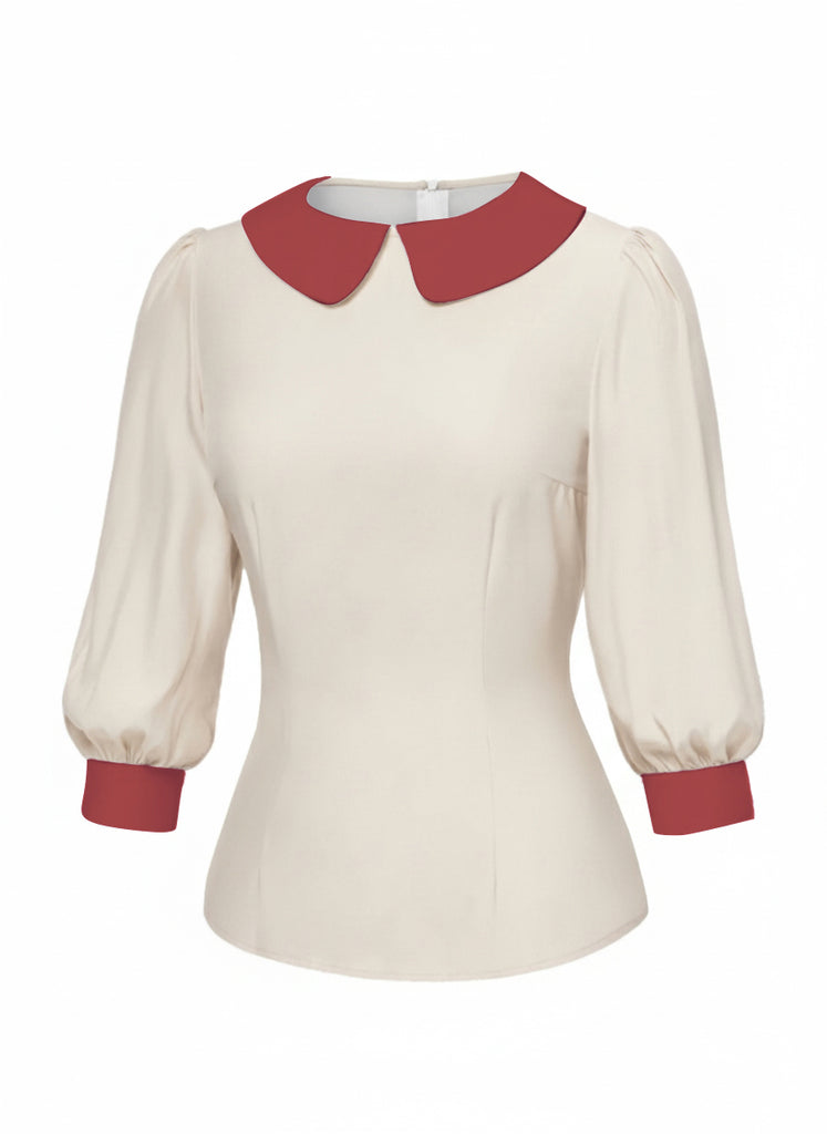 [Pre-Sale] 2PCS 1940s Colorblock White Blouse & Plaid Dress