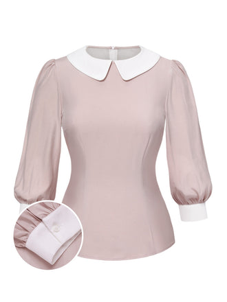 Pink 1940s Colorblock Peter Pan Collar Blouse