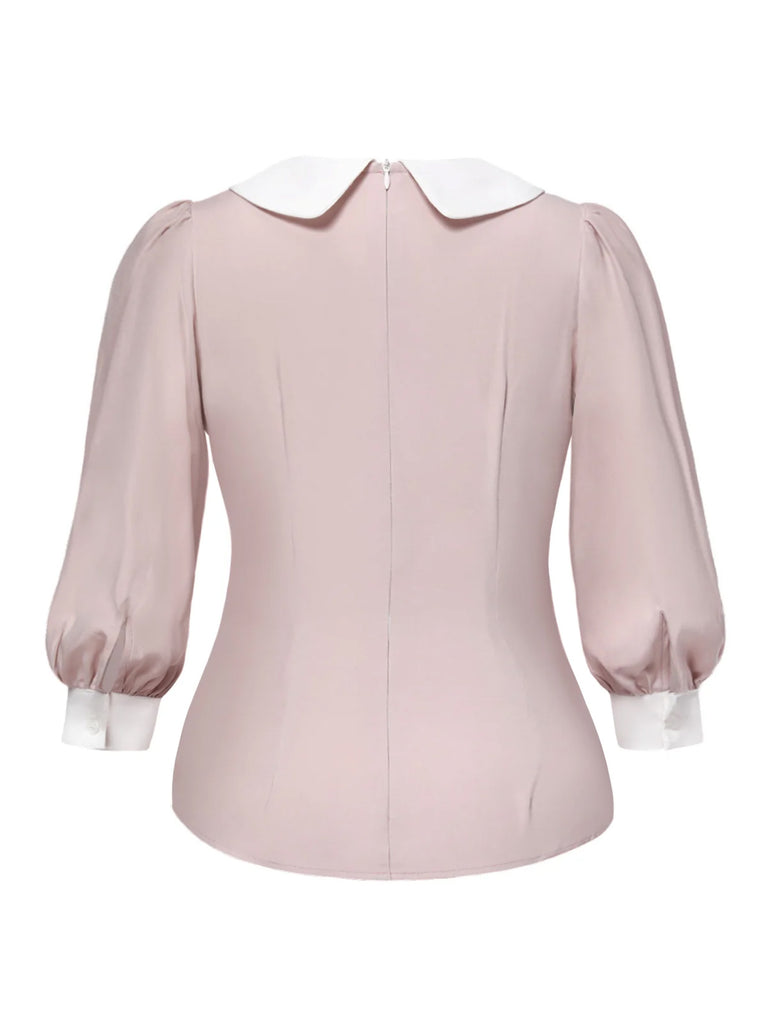 [Pre-Sale] [Plus Size] 2PCS 1940s Colorblock Pink Blouse & Gray Dress