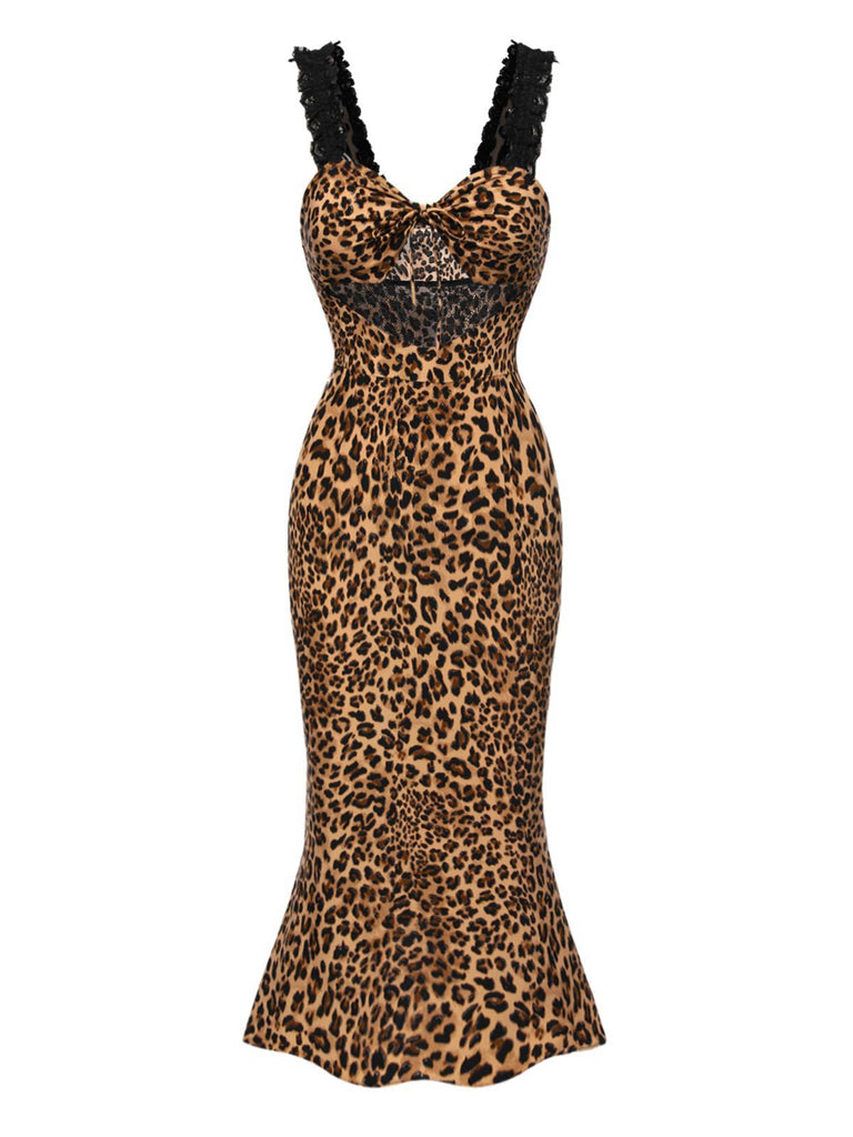 [Pre-Sale] Brown 1930s Leopard Hollow Lace Mermaid Dress