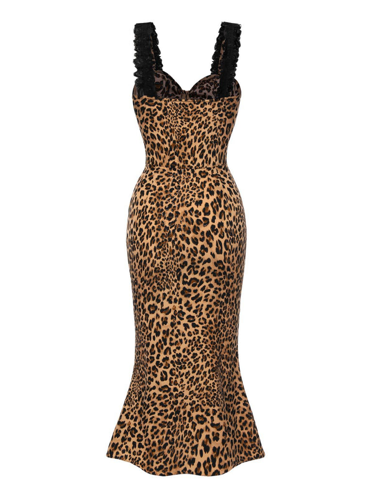 [Pre-Sale] Brown 1930s Leopard Hollow Lace Mermaid Dress