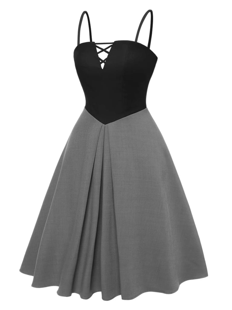 [Pre-Sale] [Plus Size] 2PCS 1940s Colorblock Pink Blouse & Gray Dress