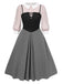 [Pre-Sale] [Plus Size] 2PCS 1940s Colorblock Pink Blouse & Gray Dress