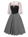 [Pre-Sale] [Plus Size] 2PCS 1940s Colorblock Pink Blouse & Gray Dress
