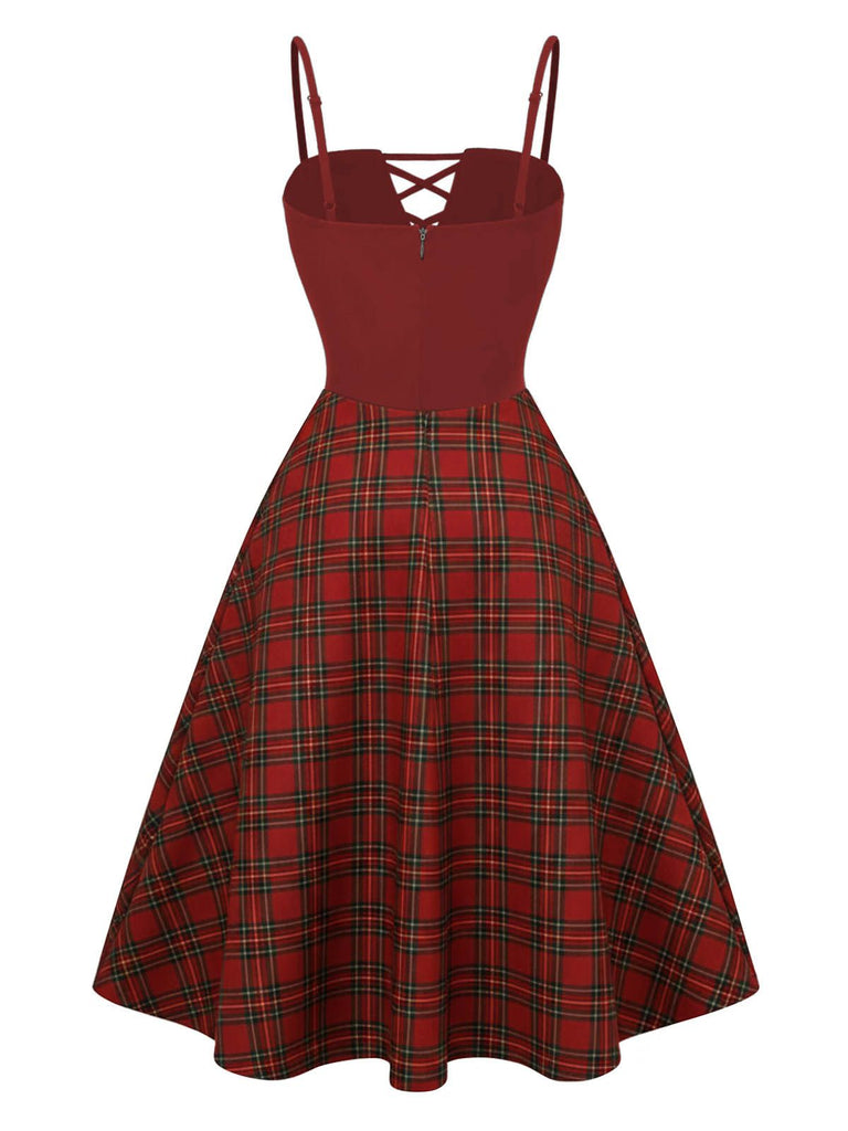 [Pre-Sale] 2PCS 1940s Colorblock White Blouse & Plaid Dress