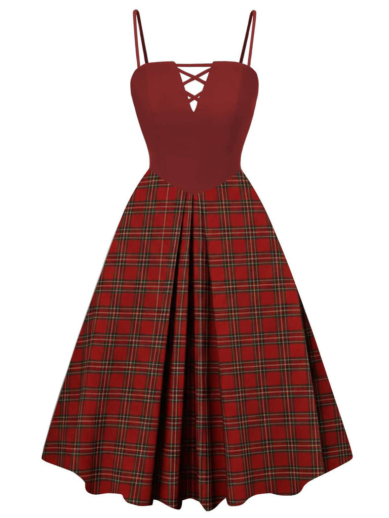 [Pre-Sale] 2PCS 1940s Colorblock White Blouse & Plaid Dress