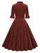 1950s Tie Neck Velvet Flared Sleeve Dress