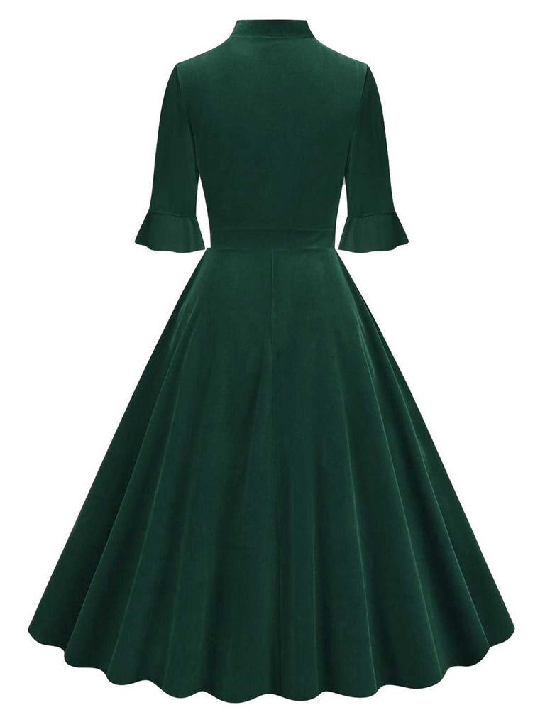 1950s Tie Neck Velvet Flared Sleeve Dress