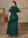 [Plus Size] Green 1930s Sequins Puff Sleeves Long Dress