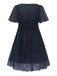 [Pre-Sale] [Plus Size] Blue 1940s V-Neck Pleated Ruffle Embroidered Dress