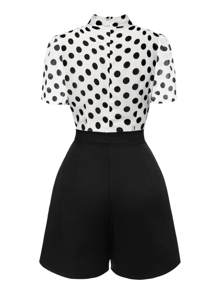 [Pre-Sale] Black And White 1950s Polka Dot Collared Romper