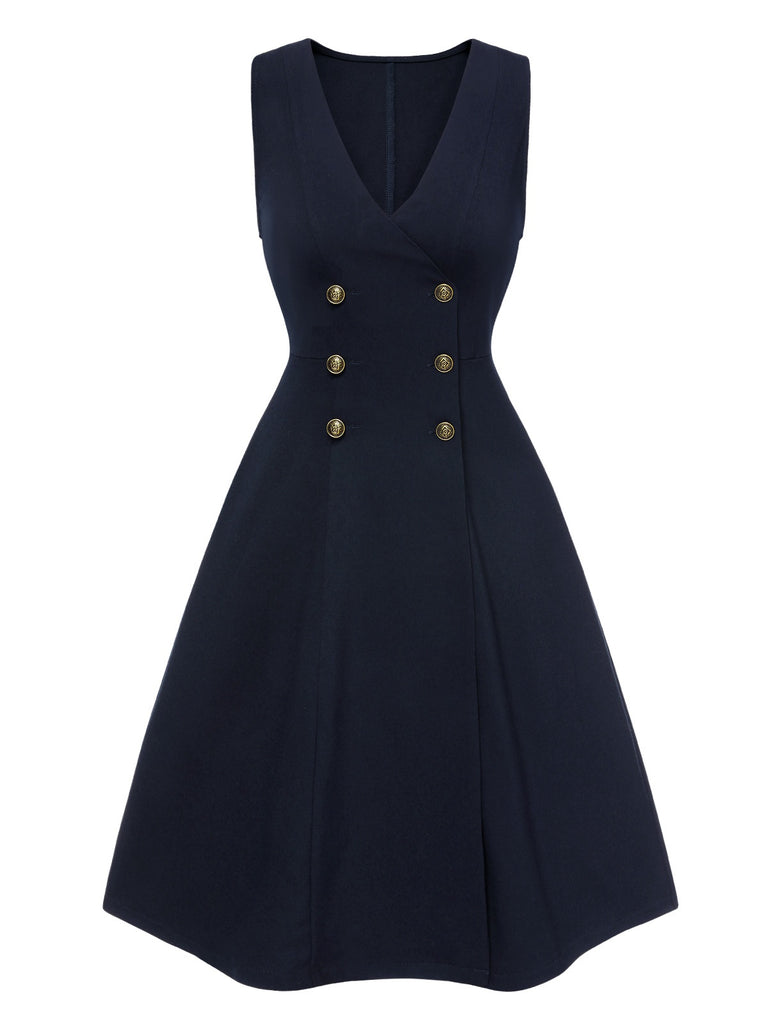 [Pre-Sale] Blue 1940s V-Neck Vest Button Dress