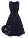 [Pre-Sale] Blue 1940s V-Neck Vest Button Dress