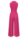 1930s V-Neck Solid Belted Sleeveless Jumpsuit