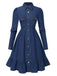 Blue 1970s Shirt Collar Buttoned Denim Dress