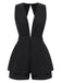 Black 1950s Solid Deep V-Neck Back-Hollow Romper