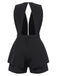 Black 1950s Solid Deep V-Neck Back-Hollow Romper