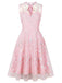 Pink 1950s Floral Embroidered A-Line Sleeveless Dress