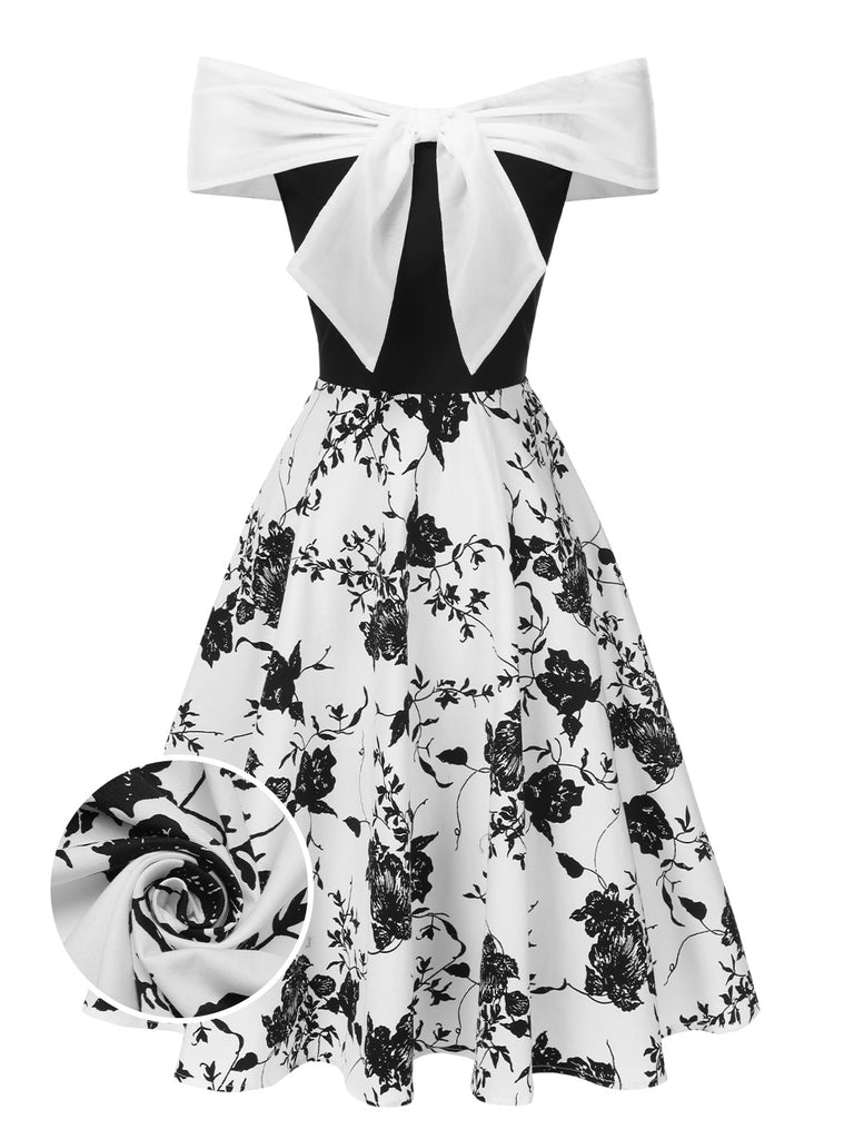 [Pre-Sale] Black 1950s Floral Elegant Off-Shoulder Dress