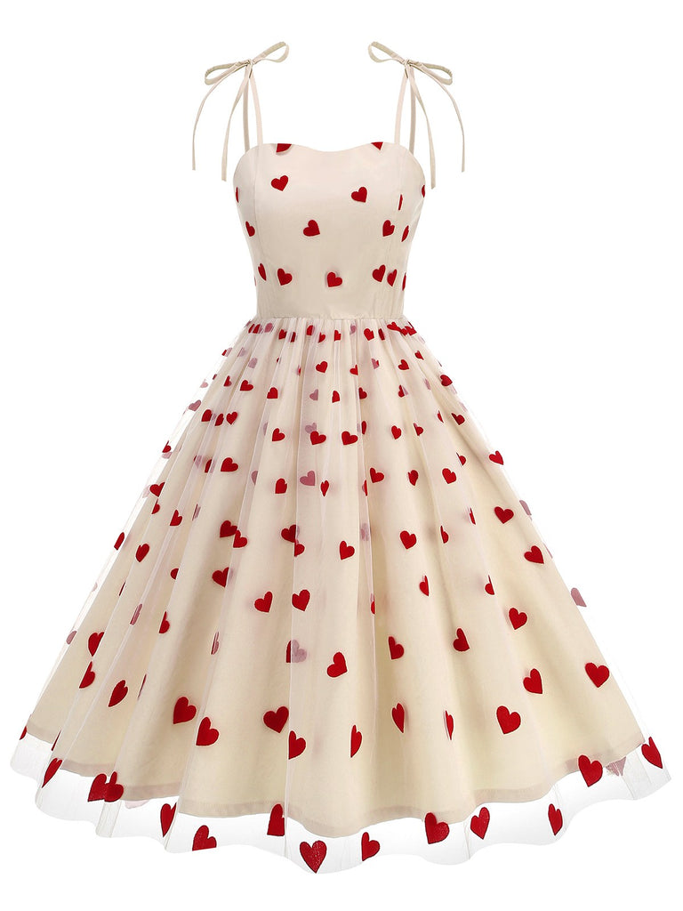 1950s Red Heart Mesh Patchwork Suspender Dress