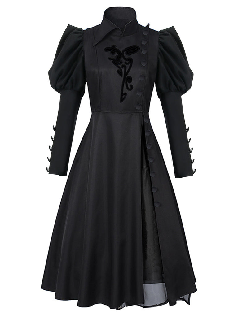 Black 1940s Wicked-Inspired Floral Witch Dress