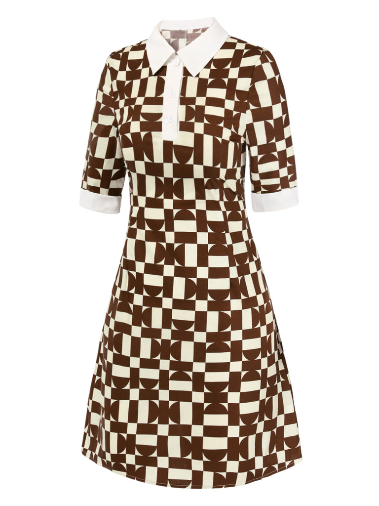 [Pre-Sale] Brown 1960s Geometric Lapel Cotton Dress