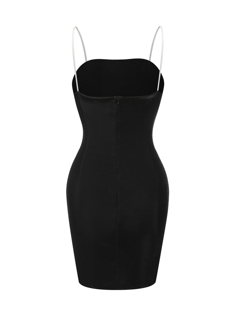 Black 1960s Strapless Woven Heart Dress