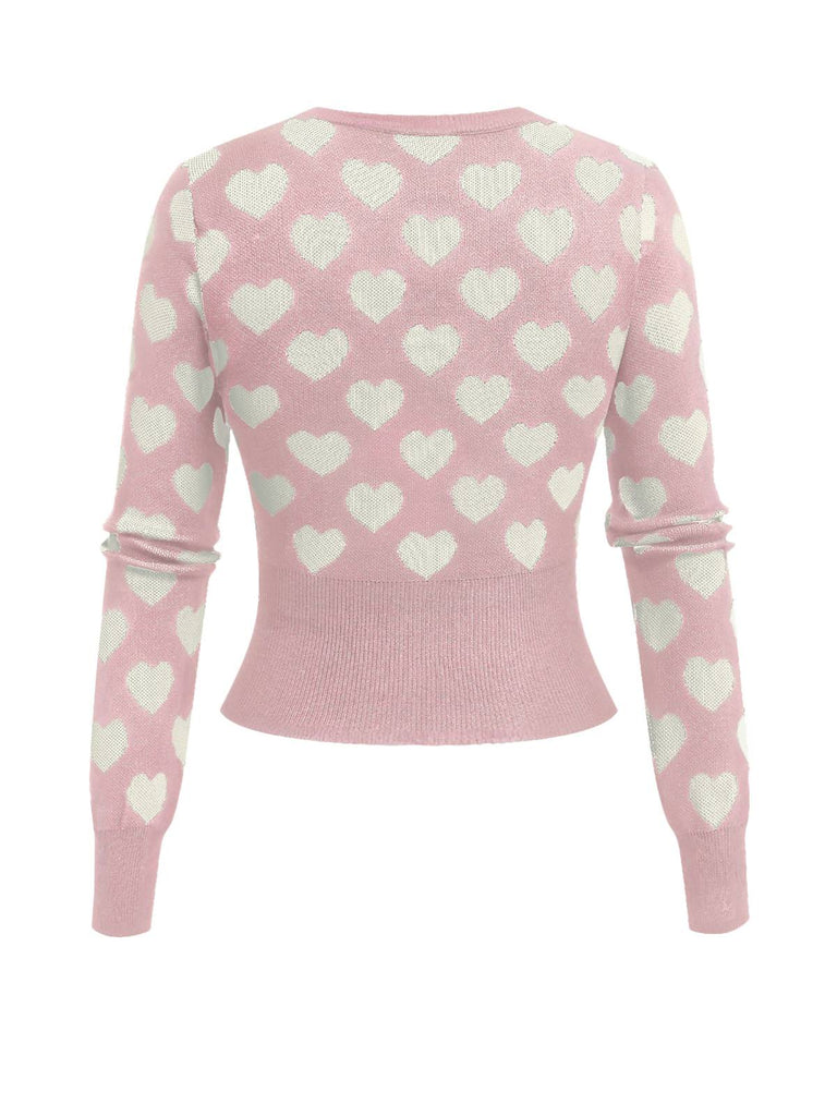 1940s Hearts Contrast Short Sweater