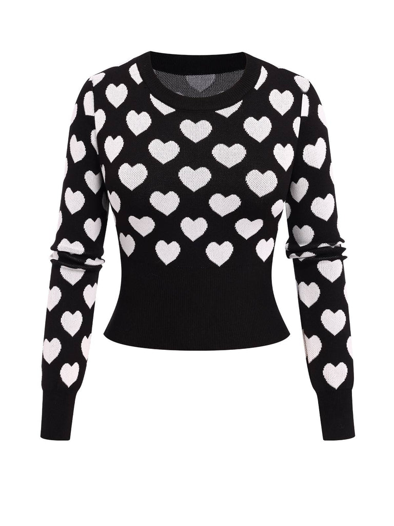 1940s Hearts Contrast Short Sweater