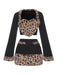 2PCS Black 1960s Plush Leopard Sweetheart Top & Skirt & Coat