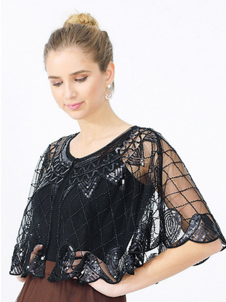 1920s Vintage Argyles Sequin Mesh Cape