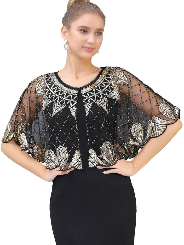 1920s Vintage Argyles Sequin Mesh Cape