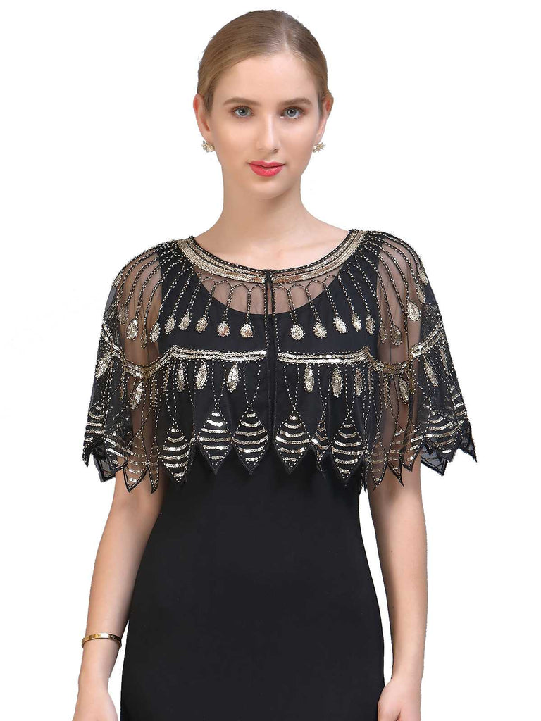 1920s Vintage Sequin Beading Mesh Cape