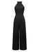 Black 1930s Solid Halter Sleeveless Jumpsuit