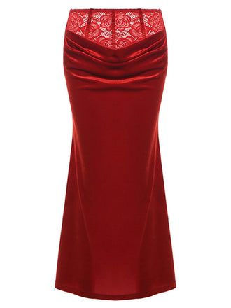 Red 1930s Velvet Lace Mermaid Skirt