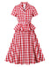 Red 1950s Pure Cotton Gingham Plaids Belted Dress