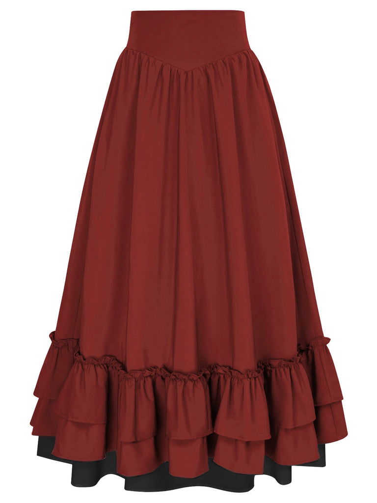 Retro 1940s Ruffle High-Low Hem Skirt