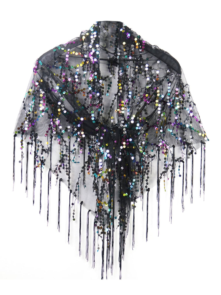 1920s Hollow Tassel Lace-Up Sequined Cape