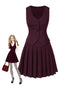 2PCS Wine Red 1960s Pinstripes Top & Pleated Skirt